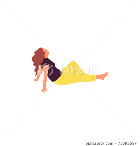 Female character in casual outfit sitting on the ground. Isolated on white. Flat style colorful cartoon stock vector Female character in casual outfit sitting on the ground. Isolated on white. Flat style colorful cartoon stock vector 75698657