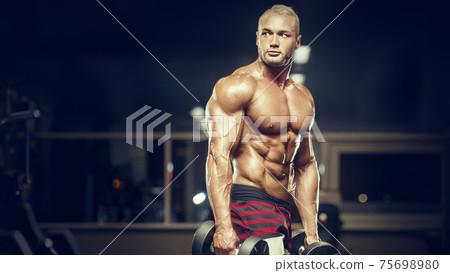 fit man training muscles at gym. fit man training muscles at gym. 75698980