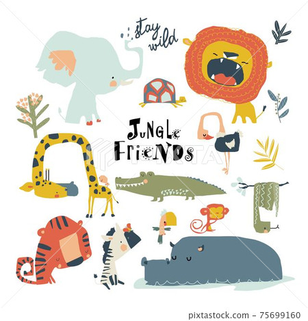 Set of cartoon wild animals on white background 75699160