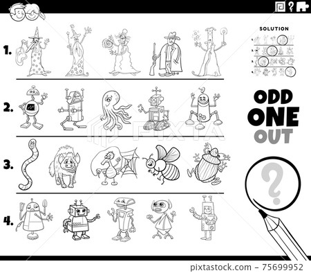 odd one out character picture coloring book page - Stock Illustration ...