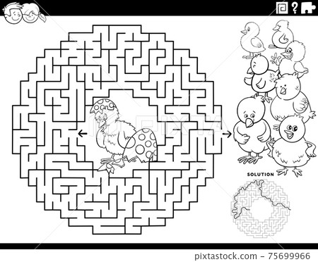 maze game with Easter chicks coloring book page maze game with Easter chicks coloring book page 75699966