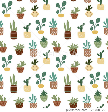 Home potted plants seamless pattern. Indoor... - Stock Illustration ...