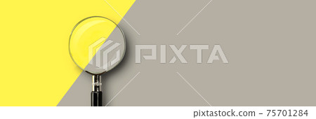 Magnifying glass on colored yellow-gray background with place for text Magnifying glass on colored yellow-gray background with place for text 75701284