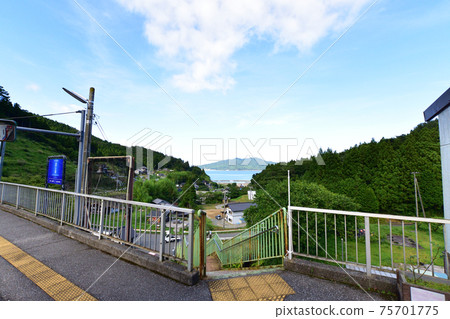 In the summer of 2020, a view of the train window from the Sanriku Railway Rias Line from Sakari Station to Kamaishi Station 75701775