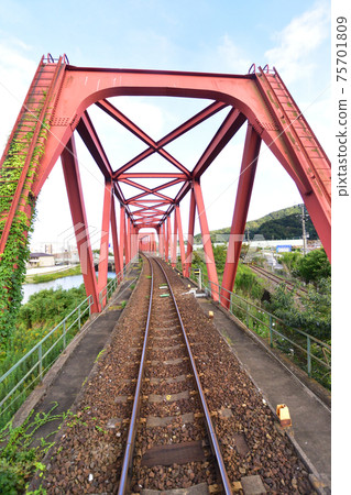 In the summer of 2020, a view of the train window from the Sanriku Railway Rias Line from Sakari Station to Kamaishi Station In the summer of 2020, a view of the train window from the Sanriku Railway Rias Line from Sakari Station to Kamaishi Station 75701809