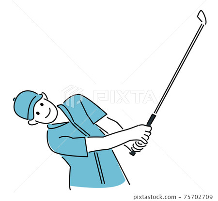 Golfer who hit the approach with golf 75702709