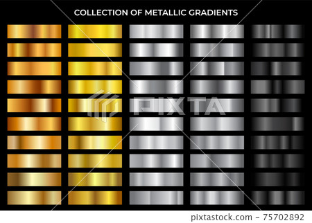 Gold, bronze, silver and black texture gradation background set. Vector metallic gradients. 75702892