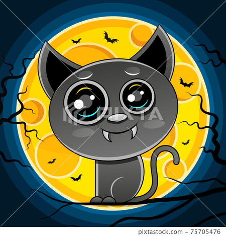 black cat with the moon,halloween background stock illustration on a white background. black cat with the moon,halloween background stock illustration on a white background. 75705476