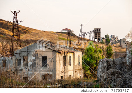 Abandoned sulphur mining complex Trabia Tallarita in Riesi, Sicily, Italy 75705717