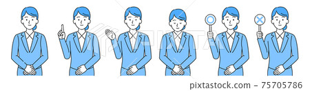 Office worker female upper body simple illustration set light blue Office worker female upper body simple illustration set light blue 75705786