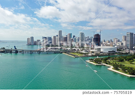 Aerial view of Biscayne Bay and City of Miami, Florida. Aerial view of Biscayne Bay and City of Miami, Florida. 75705819