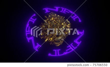 Non-fungible token concept illustration, NFT neon text and fantasy digital cubic word, 3D rendering Non-fungible token concept illustration, NFT neon text and fantasy digital cubic word, 3D rendering 75706550