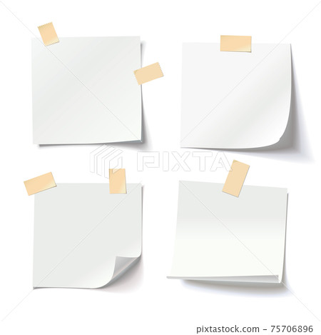 White note papers with curled corner and adhesive tape, ready for your message 75706896