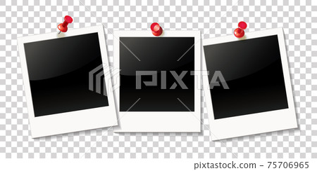 Realistic photo frame on red push pin 75706965