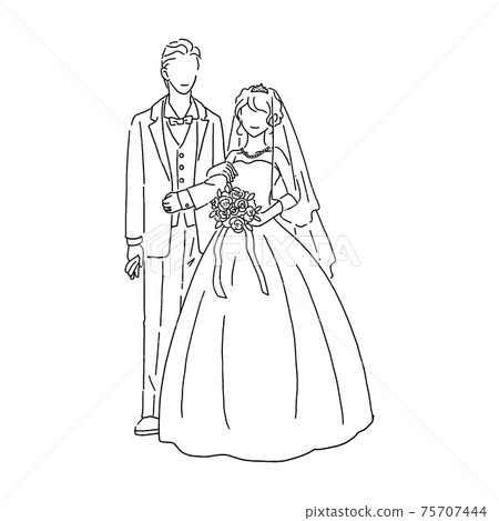 Bride And Groom Hand Drawn Line Art Illustration Stock Illustration