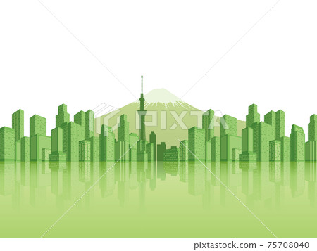 摩天大樓富士山背景素材 75708040