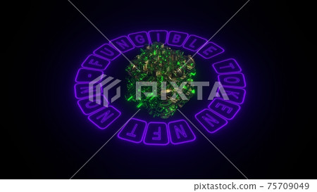 Non-fungible token concept illustration, NFT neon text and fantasy digital cubic word, 3D rendering Non-fungible token concept illustration, NFT neon text and fantasy digital cubic word, 3D rendering 75709049