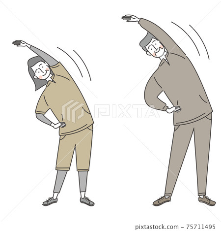 A set of older women and men doing gymnastics 75711495