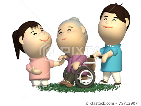 Two Caregivers Support Grandmother - Stock Illustration [75712907] - Pixta