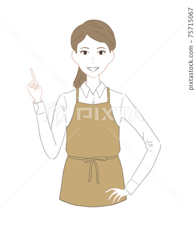 A woman in an apron pointing - Stock Illustration [75715067] - PIXTA