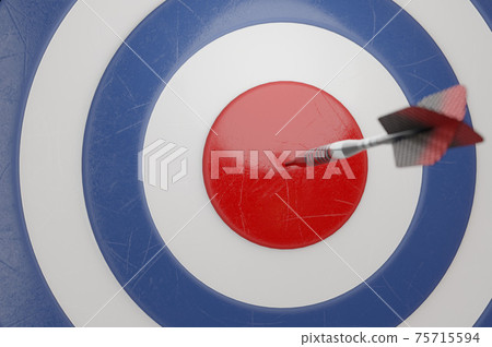 3d illustration. Darts hit blue  target background. . It's like a successful business. 75715594