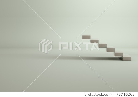 3D model of a white staircase. Staircase made of white bricks. Empty space. Isolated objects on a white background. 75716263