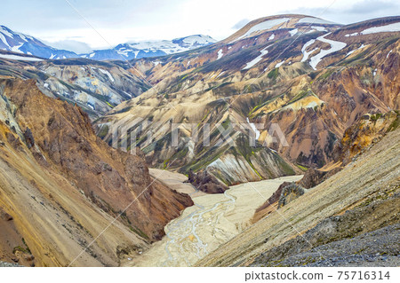 colored mountains of the volcanic landscape of Landmannalaugar. Iceland 75716314
