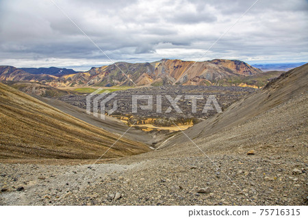 colored mountains of the volcanic landscape of Landmannalaugar. Iceland colored mountains of the volcanic landscape of Landmannalaugar. Iceland 75716315