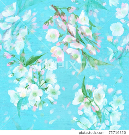 無縫模式燕尾蝴蝶飛過暴風雪和淺粉紅色的櫻花 75716850