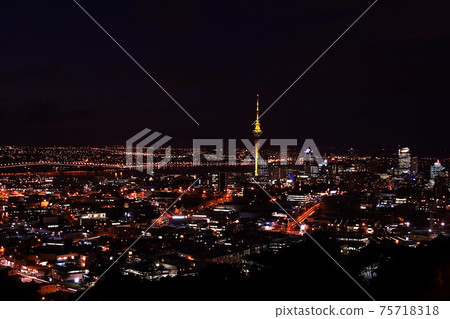 從伊甸山,奧克蘭,新西蘭的城市夜景 從伊甸山,奧克蘭,新西蘭的城市夜景 75718318