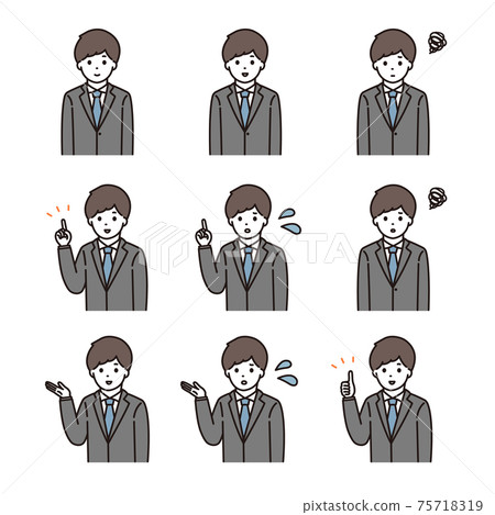 Young man facial expression set in a suit Young man facial expression set in a suit 75718319