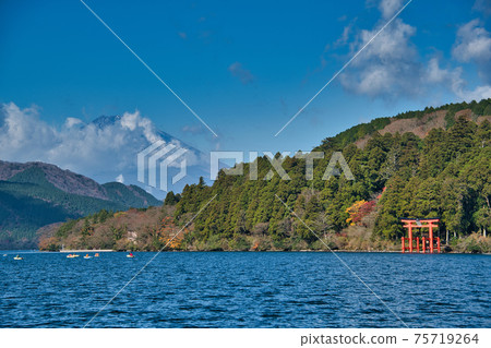 Lake Ashi, a spectacular spot where you can see Mt. Fuji and the torii gate 75719264