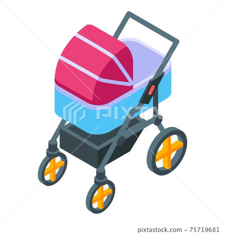 Newborn pram icon, isometric style Newborn pram icon, isometric style 75719681