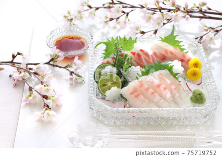 紅鯛魚生魚片生魚片櫻花 照片素材 圖片 圖庫