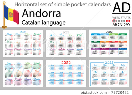 Catalan horizontal pocket calendar for 2022 - Stock Illustration