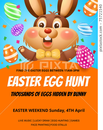 Easter egg hunt poster. Cute cartoon rabbit... - Stock Illustration  [75721540] - PIXTA