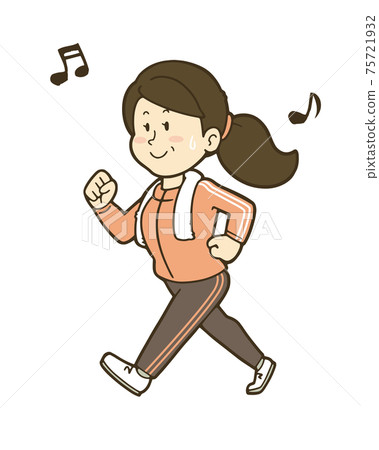Illustration of a middle-aged woman who moves her body by walking Illustration of a middle-aged woman who moves her body by walking 75721932