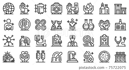 Blood donation icons set, outline style Blood donation icons set, outline style 75722075