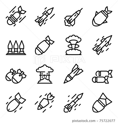 Missile attack icons set, outline style Missile attack icons set, outline style 75722077