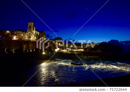 Basque Country Biarritz night sea and cityscape Basque Country Biarritz night sea and cityscape 75722644