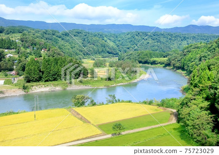 Rice terraces and the Chikuma River Rice terraces and the Chikuma River 75723029