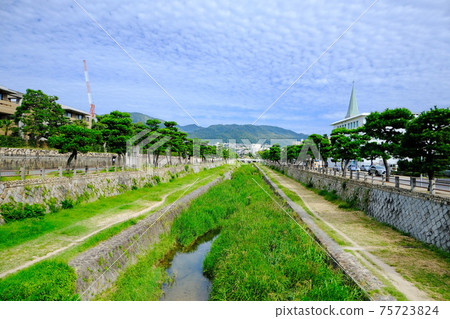 Scenery along the Ashiya River, a mansion town where you can see the Ashiya Church 75723824