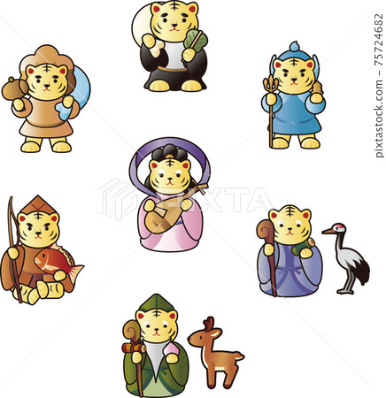 2022 Tiger Year Seven Lucky Gods Tiger Tiger Tiger New Year New Year Card Material Illustration 2022 Tiger Year Seven Lucky Gods Tiger Tiger Tiger New Year New Year Card Material Illustration 75724682