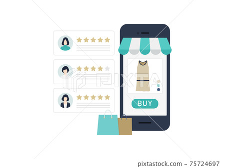 EC網站，郵購網站，產品評論和評估的插圖材料 75724697