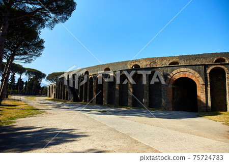 Ruins of Roman amphitheater, Theater in Pompeii, Italy 75724783