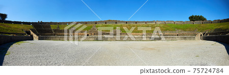 Panorama view of the ruins of Roman amphitheater, Theater in Pompeii 75724784