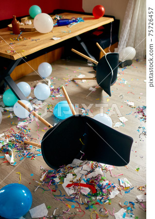 After party chaos, messy in livving room at home After party chaos, messy in livving room at home 75726457