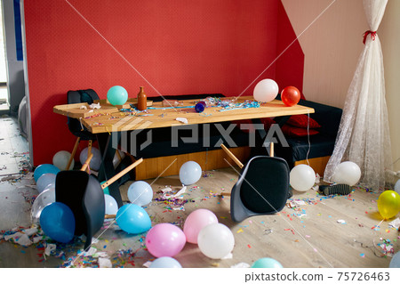 After party chaos, messy in livving room at home 75726463