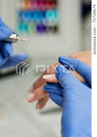 Process Hardware Manicure Close Up, Nail Service. 75726674