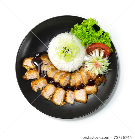 Pork Katsu deep fried served Rice recipe with kutsu sauce Japanese food Pork Katsu deep fried served Rice recipe with kutsu sauce Japanese food 75726744